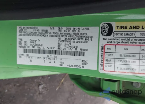 2015 Ford Fiesta Se из США, поврежденный, VIN 3FADP4BJ2FM120615